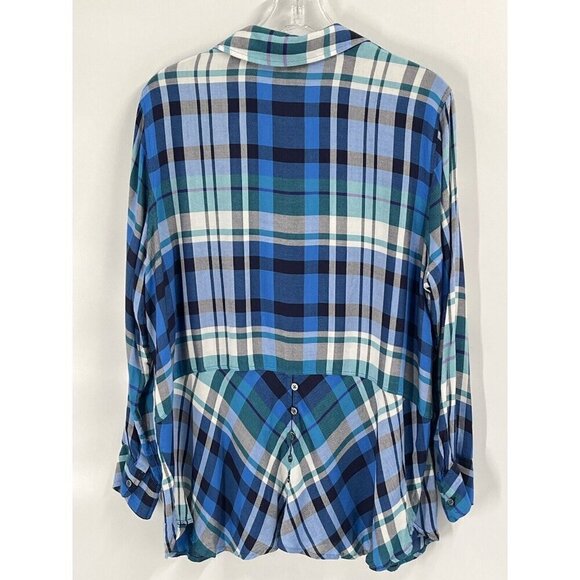 Talbots Blue Plaid Button Down Shirt Peplum Rayon Sz 2X Petite - Picture 5 of 7